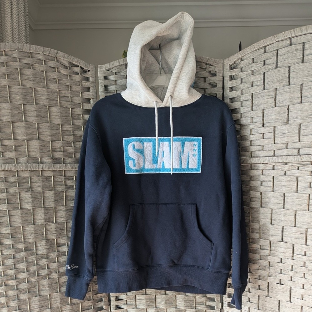 SLAM Hoodie Navy Blue Chenille Patch Respect The Game Pullover Sweatshirt Sz S